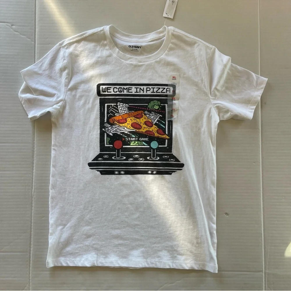 Old Navy Set Of 4 Graphic Kids T-Shirts Set - Green, White, Blue, Gray SZ XL